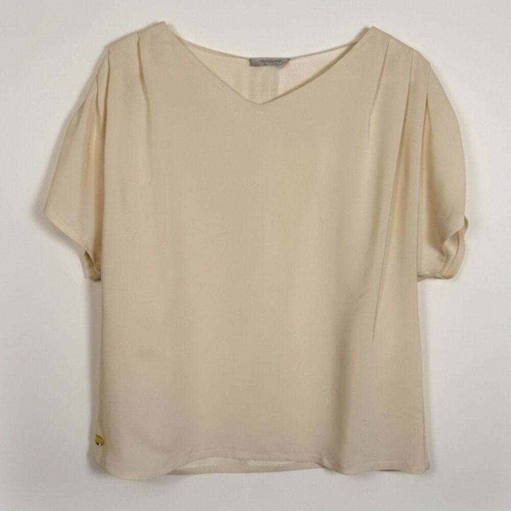 100% Silk Nordstrom Collection Cream Blouse Short Flutter Sleeves Minimal Bridal